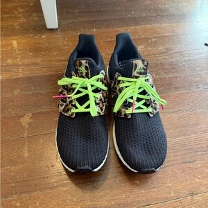 Adidas Black & Leopard Ultra Boost Sneakers with Neon Green Laces - Size 10.5